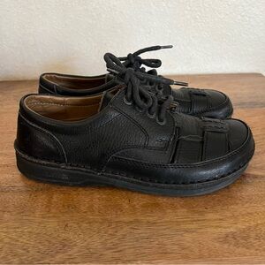 Birkenstock Womens 6 Black Leather Flats Comfort Bodega Fisherman Lace Up Sz 8